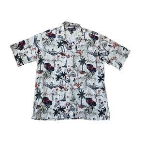 Vintage KEELER BAY Men's Christmas shirt; XL; Tropical surfing Santa Hawaiian